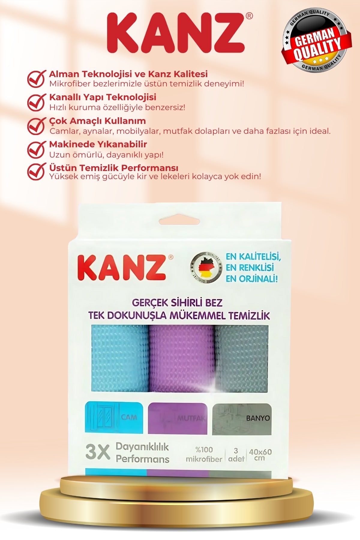 Kanz 3'lü Mikrofiber Temizlik Bezi 40 x 60 cm