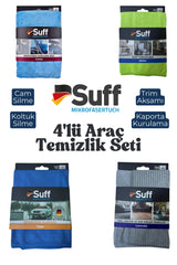 Suff 4'lü Araç Temizlik Bez Seti, Cam Bezi, Koltuk Bezi, Torpido Bezi, Araba Kurulama Bezi