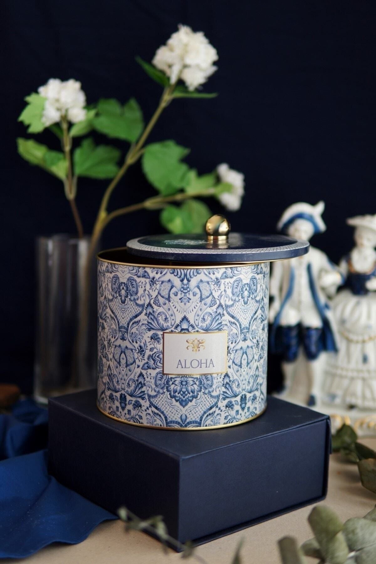 Lisbon Desenli Yuvarlak Metal Saklama Kabı Organizer Kutu 17,5 x 15,5 cm