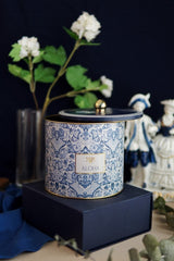 Lisbon Desenli Yuvarlak Metal Saklama Kabı Organizer Kutu 17,5 x 15,5 cm