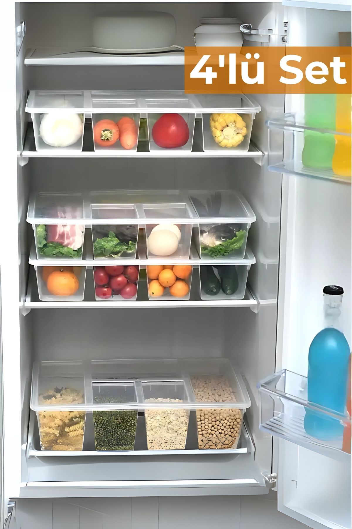 5 Bölmeli Buzdolabı Düzenleyici, Difriz Organizeri, Derin Dondurucu Düzenleyici, 4'lü Set