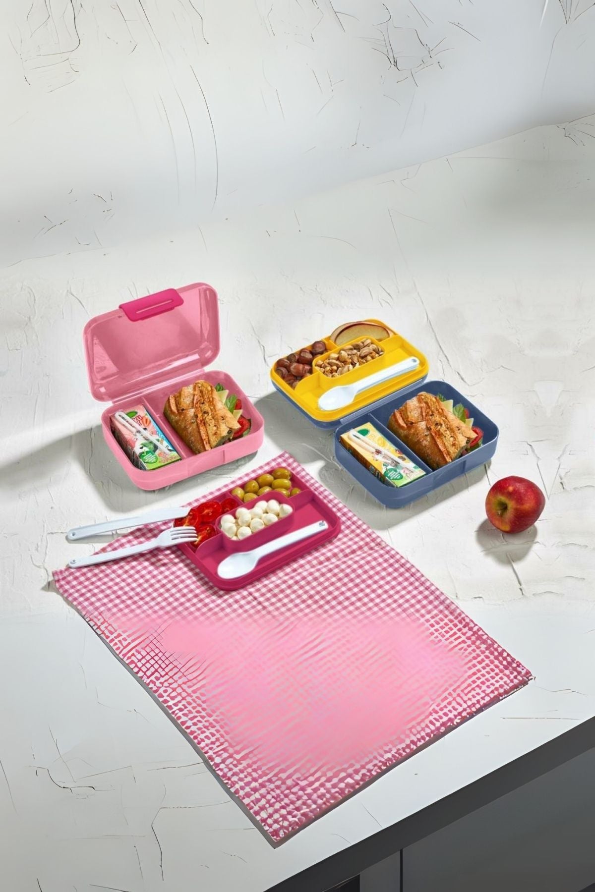 6 Bölmeli Yemek Saklama Kabı – Çatal, Kaşık ve Bıçaklı Beslenme Kutusu, Lunch Box Diyet, Mavi