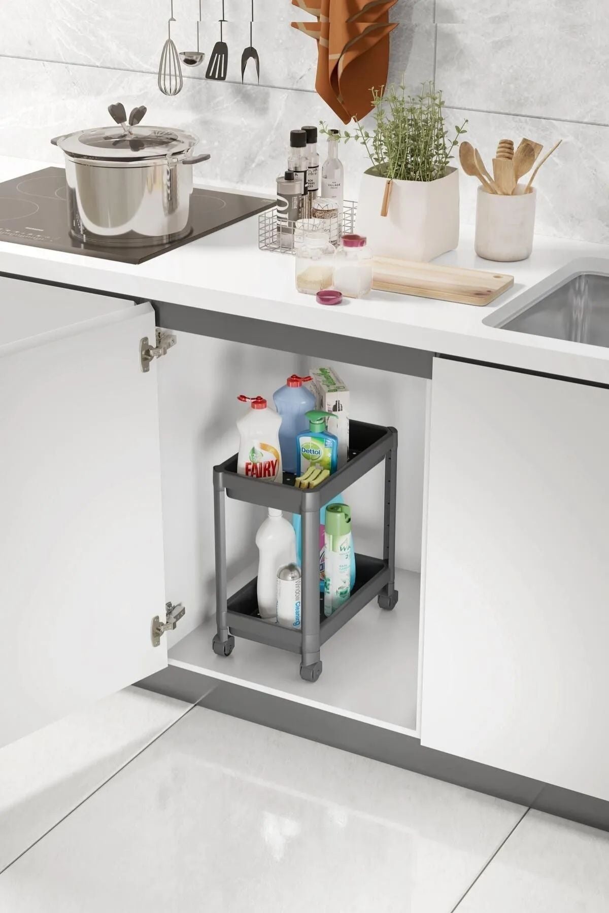 Omaş Tezgah Altı Tekerlekli Raf Ünitesi, Antrasit