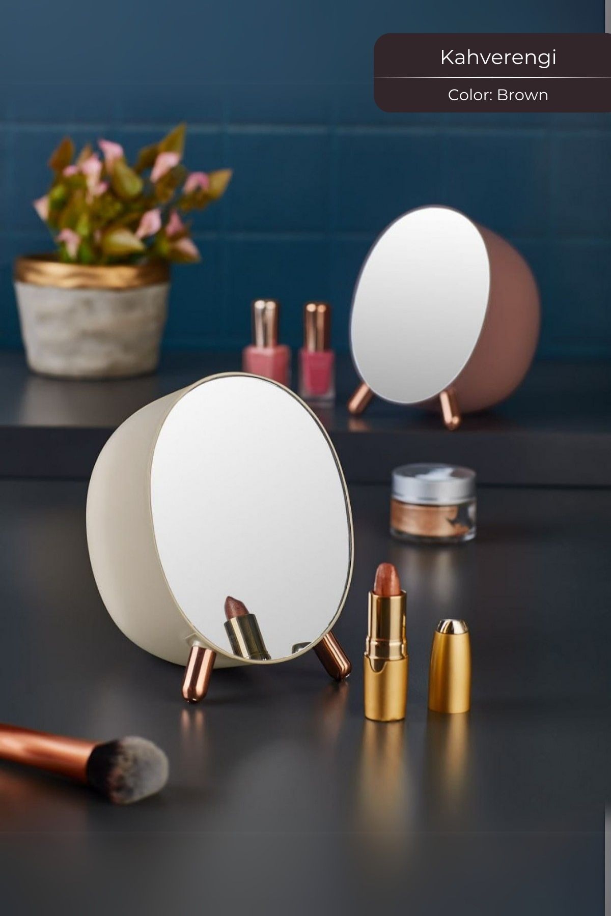 Makyaj Aynası, 14 X 14 Cm, Kahverengi