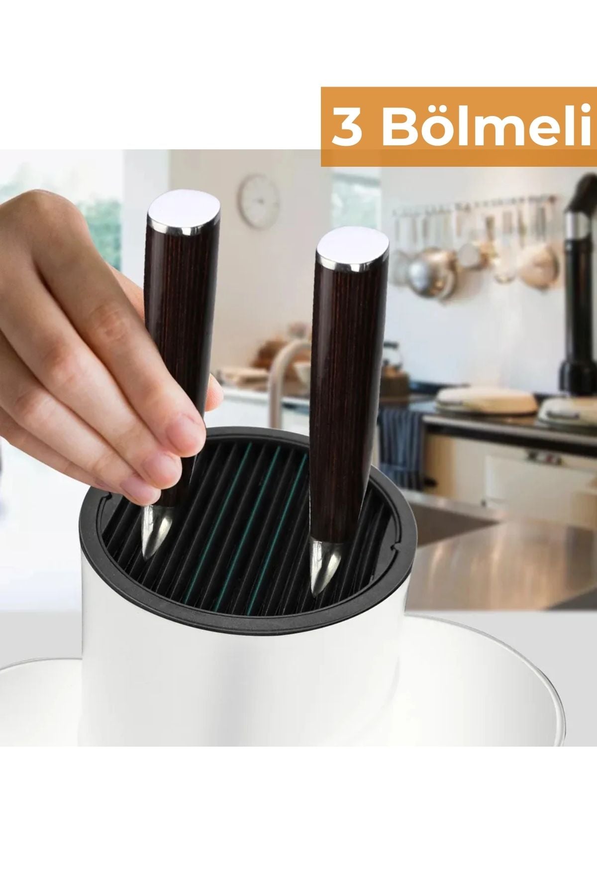 3 Bölmeli Tezgah Üstü Kaşıklık, Bıçak Standı, Beyaz