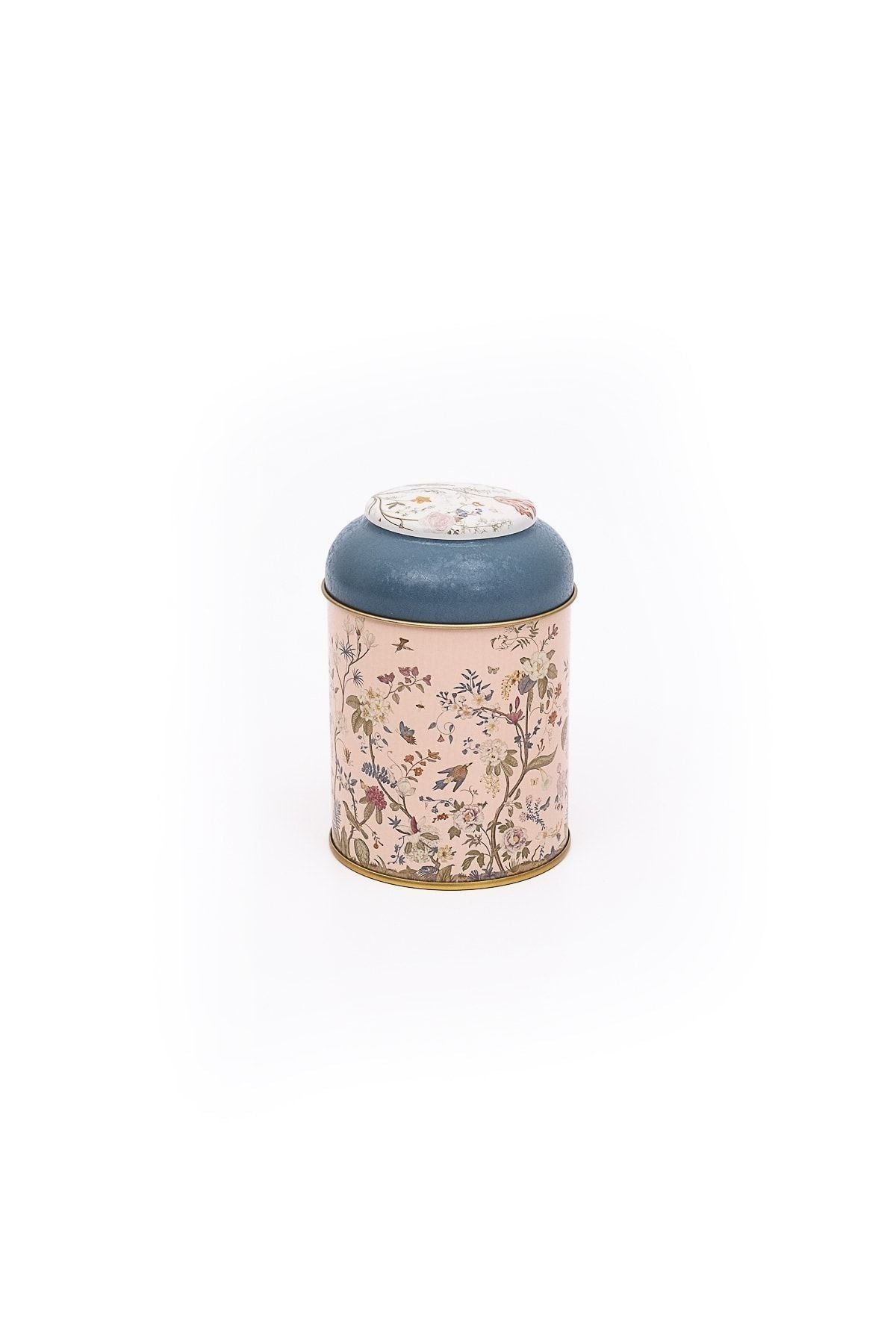 Flora Pink Desenli Yuvarlak Metal Saklama Kabı, 9 x 11 cm, 0,6 lt