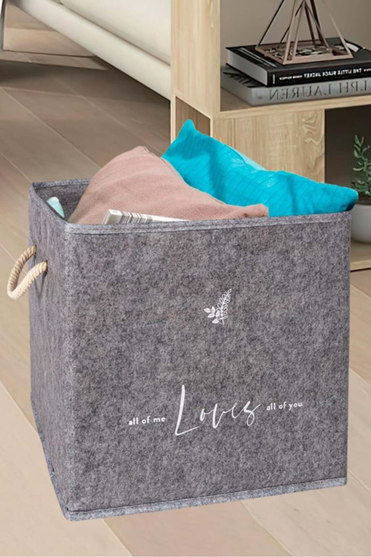 Keçe Raf Organizer, Raf Düzenleyici Saklama Kutusu, Gri, 30 x 30 x 30 cm, 27 Litre