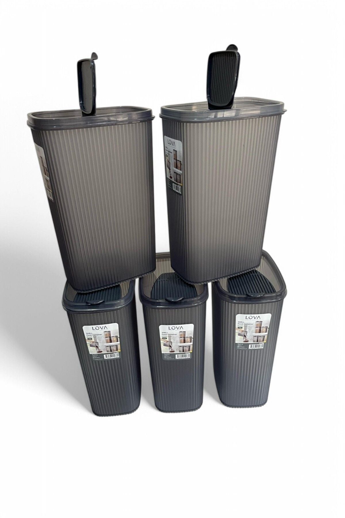 Erzak Saklama Kabı 4 lt, Antrasit, 5'li Set