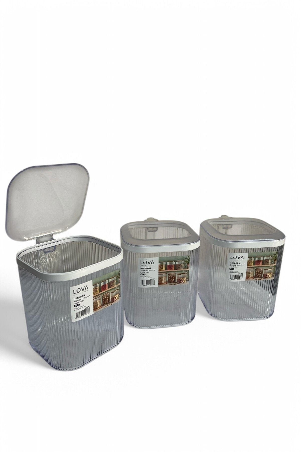 3'lü Kulplu Kapaklı Saklama Kabı Seti, Şeffaf, 2.5 lt