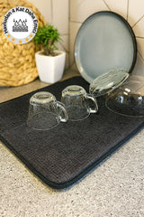 Süper Emici Bulaşık Kurutma Matı, Tezgah Üstü Bulaşıklık, Siyah