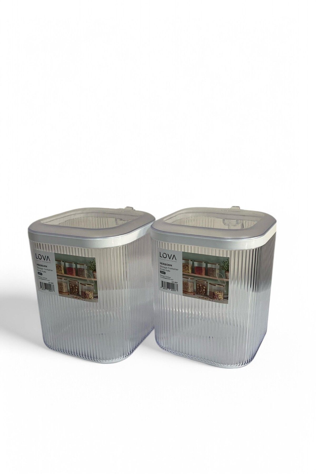 2500 ml 2'li Kulplu Kapaklı Saklama Kabı Seti, Şeffaf