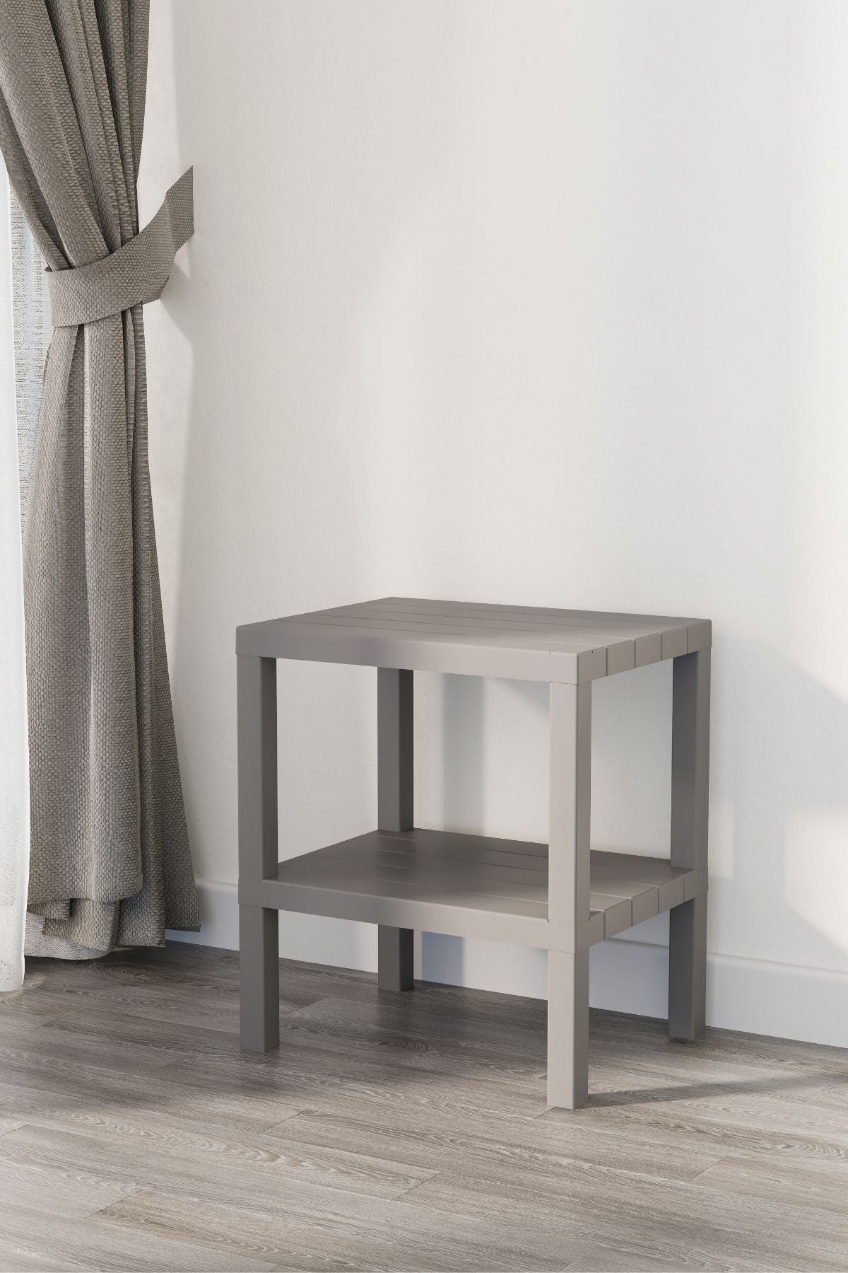 Omaş 2 Katlı Dikey Raf, Plastik Sehpa, Çiçeklik, Saksılık, Banyo Mutfak Rafı, Gri