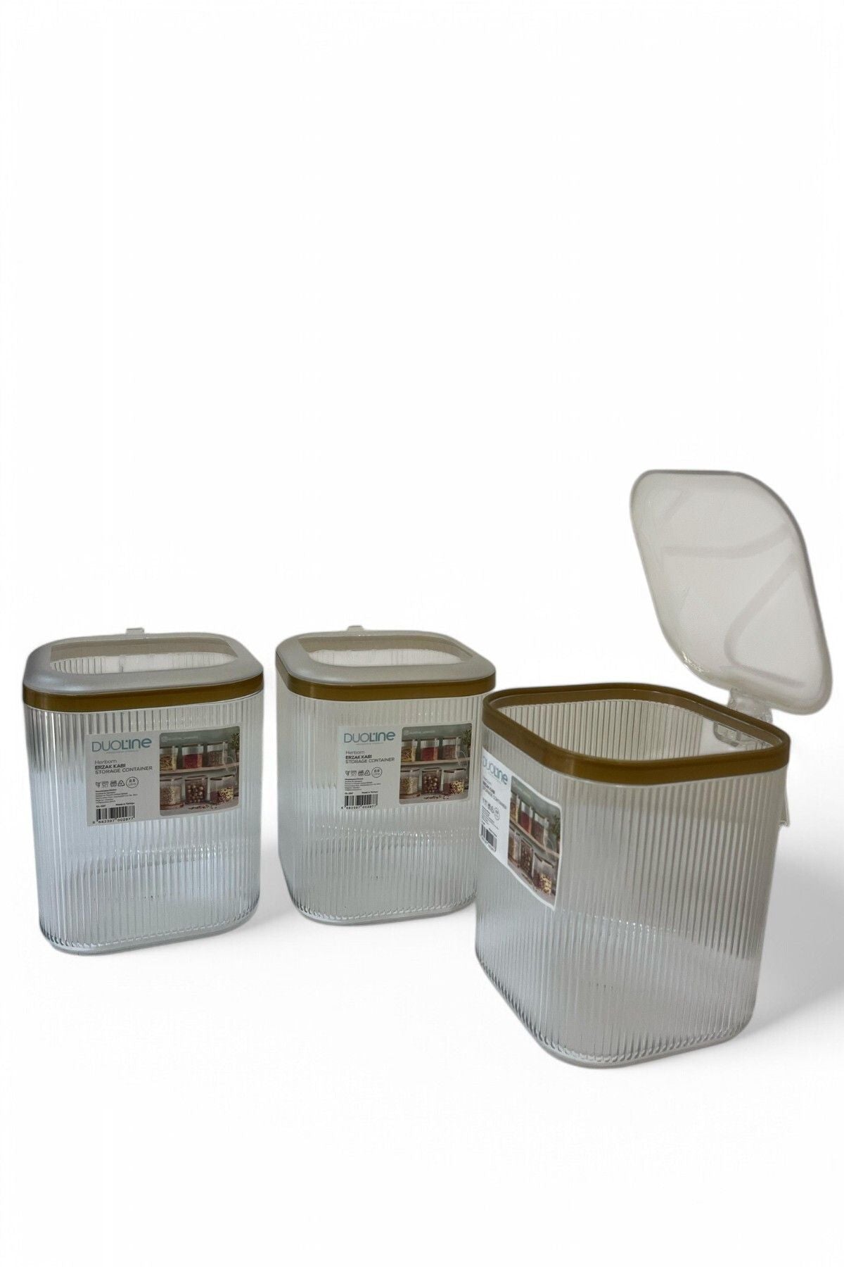 3'lü Kulplu Kapaklı Saklama Kabı Seti, Şeffaf Gold, 2.5 Lt