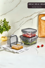 Quick Sızdırmaz Saklama Kabı Seti 3'lü Set, 1,4 lt + 800 ml + 400 ml