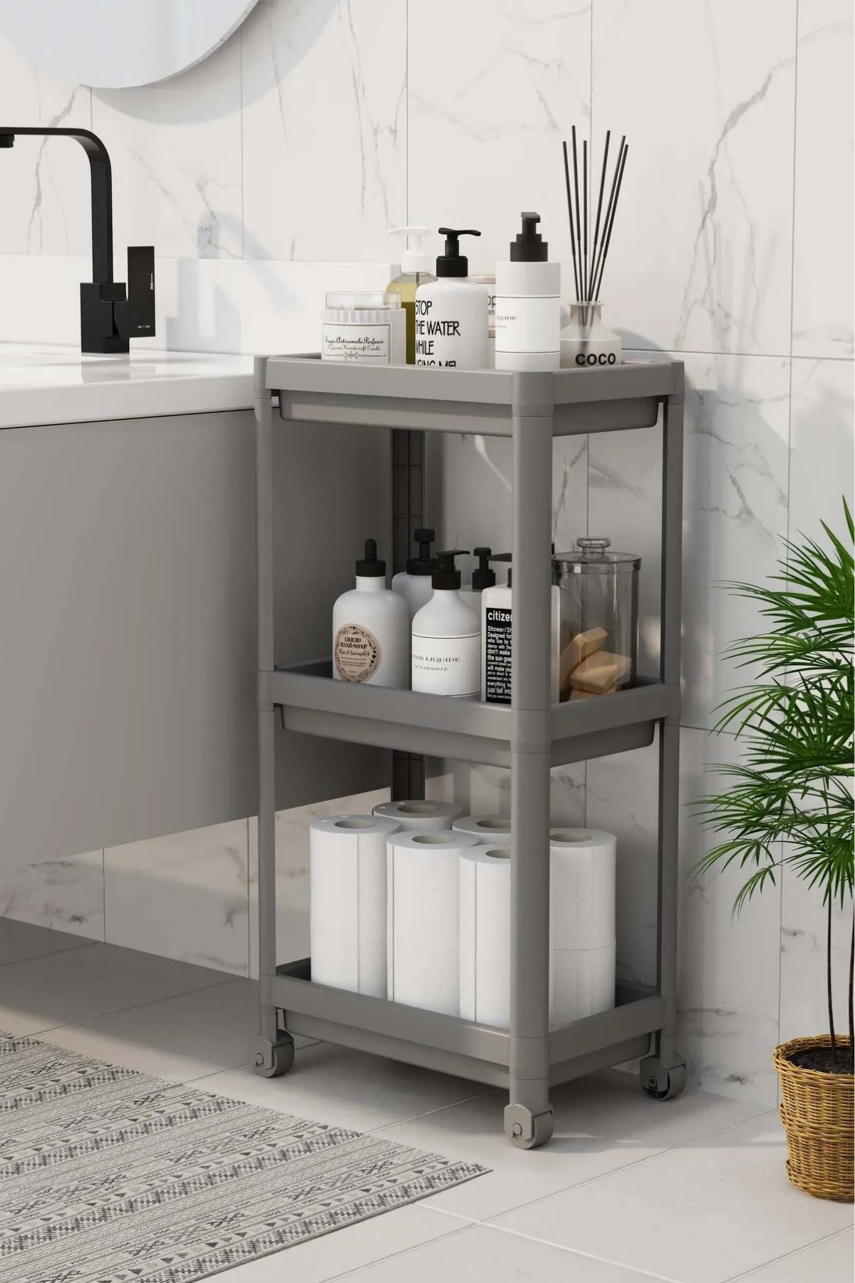 3 Katlı Banyo Raf Ünitesi, Banyo Düzenleyici, Şampuanlık, Havluluk, Dolap, Mutfak Rafı, Deterjanlık