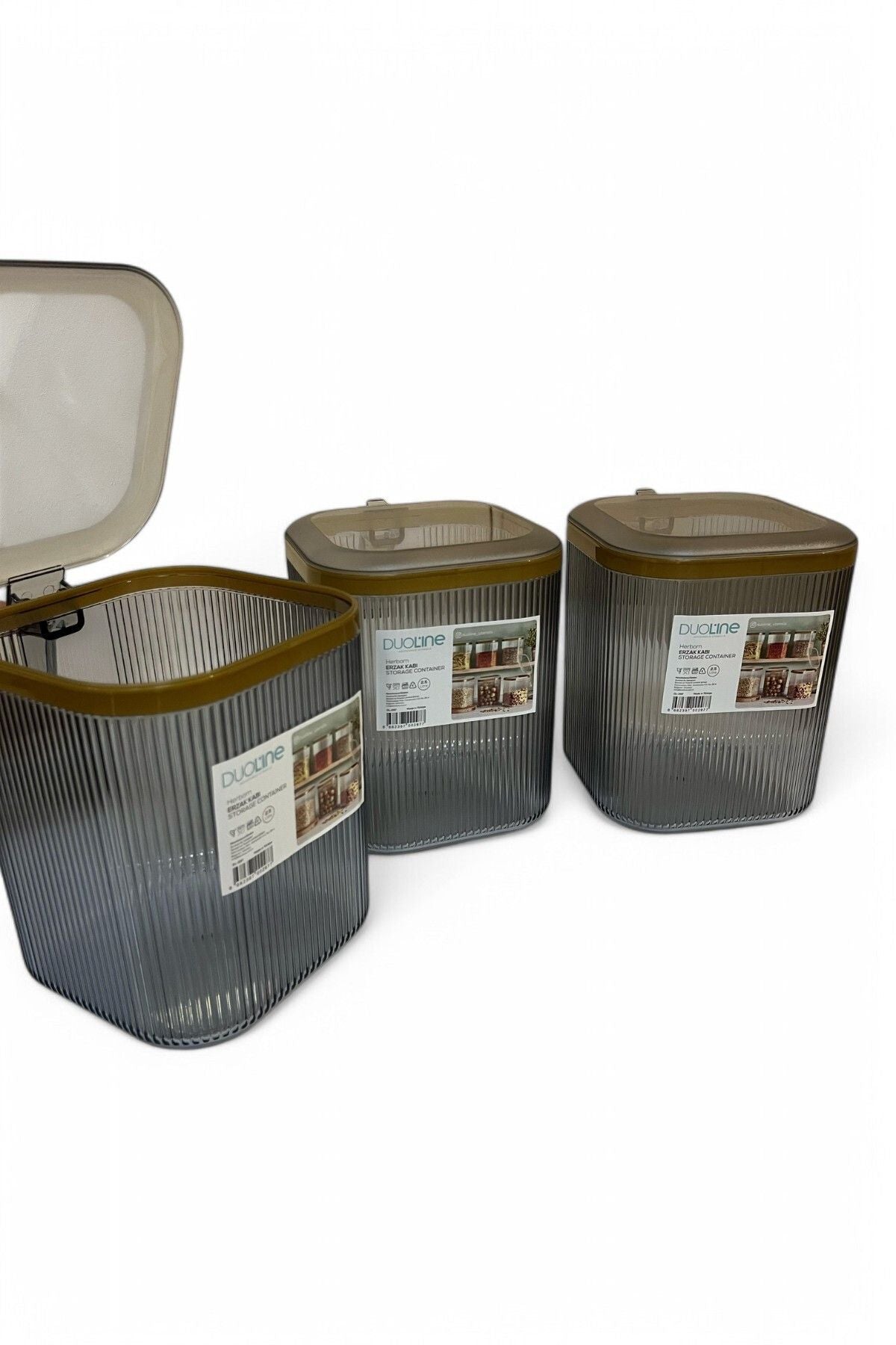 2500 ml 3'lü Kulplu Kapaklı Saklama Kabı Seti, Füme Gold