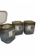 2500 ml 3'lü Kulplu Kapaklı Saklama Kabı Seti, Füme Gold