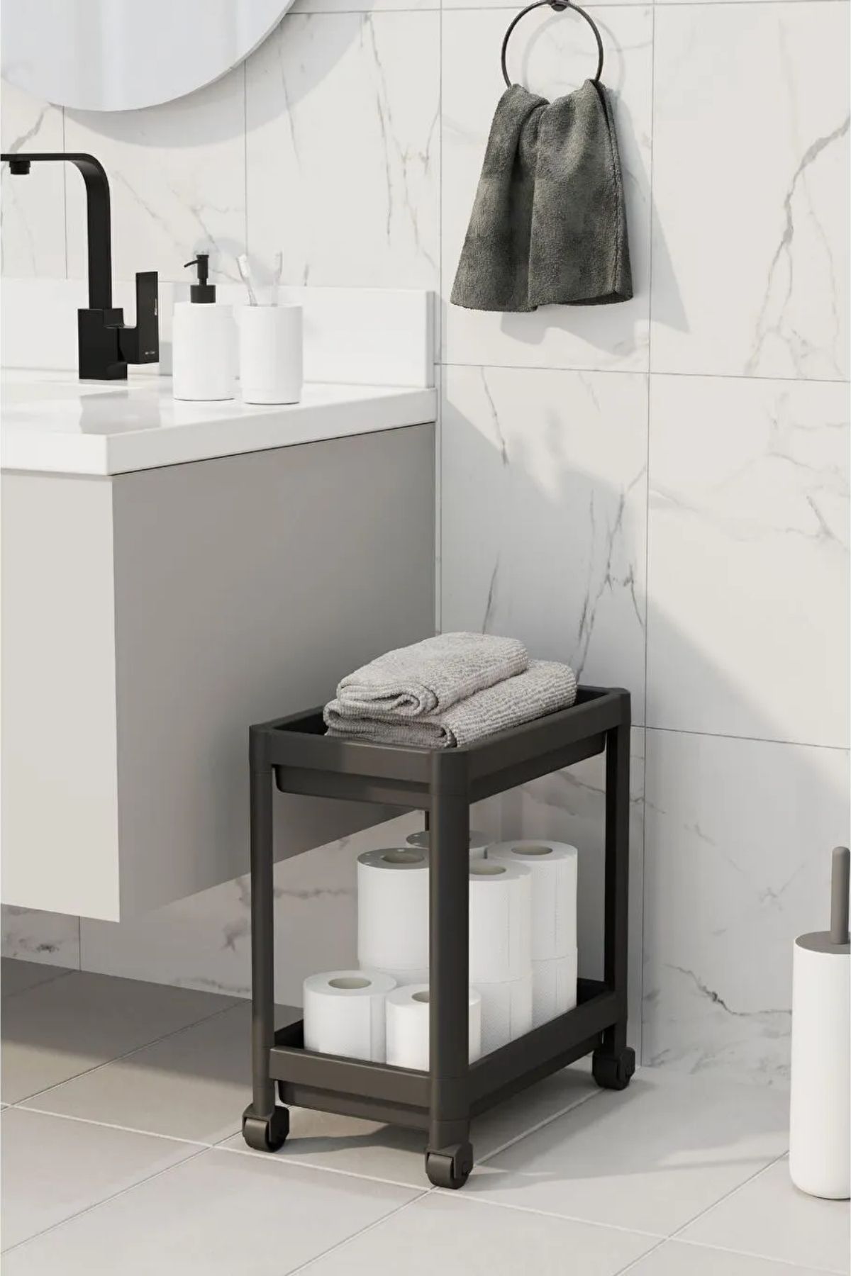 Omaş Tezgah Altı Tekerlekli Raf Ünitesi, Siyah