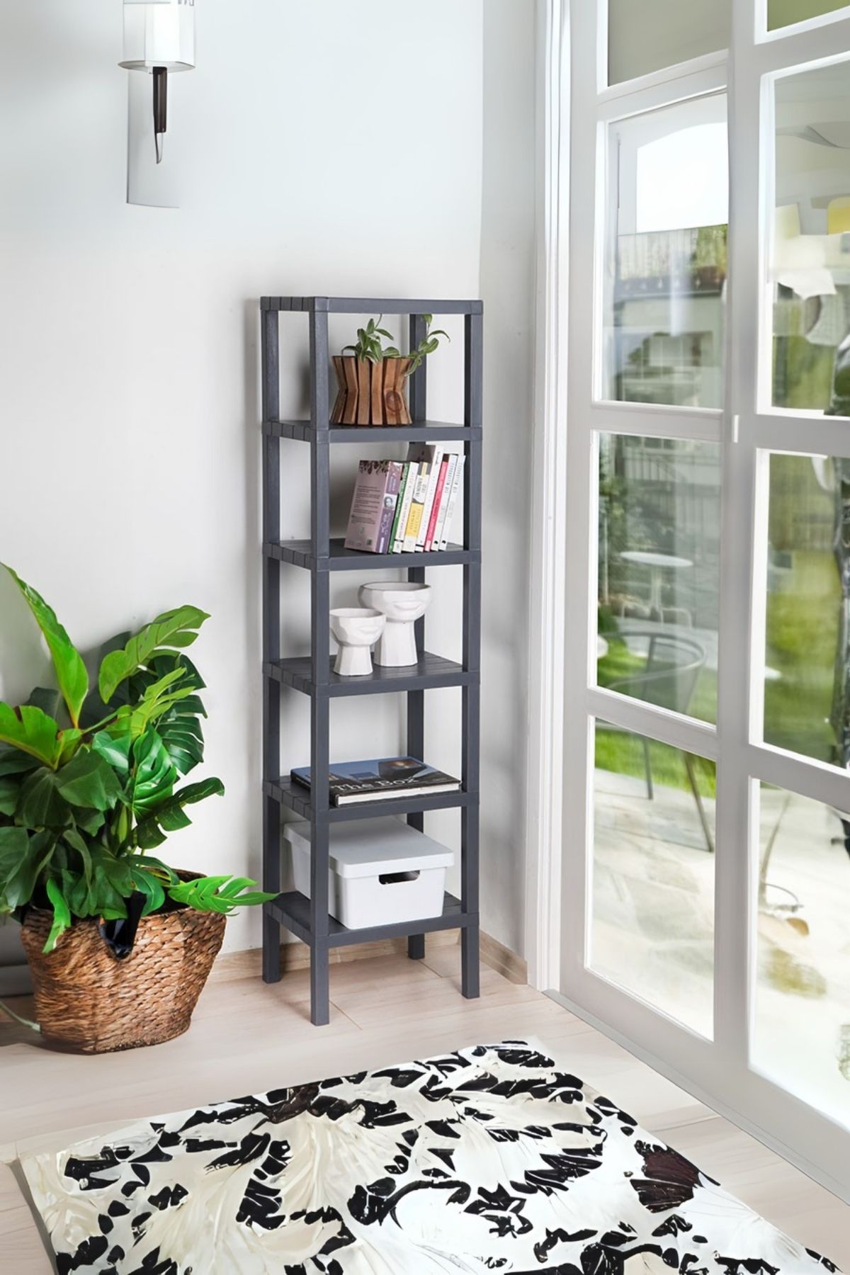 Omaş 6 Katlı Dikey Raf Düzenleyici Plastik Raf Ünitesi Siyah, Kitaplık, Banyo, Mutfak Rafı, Gri