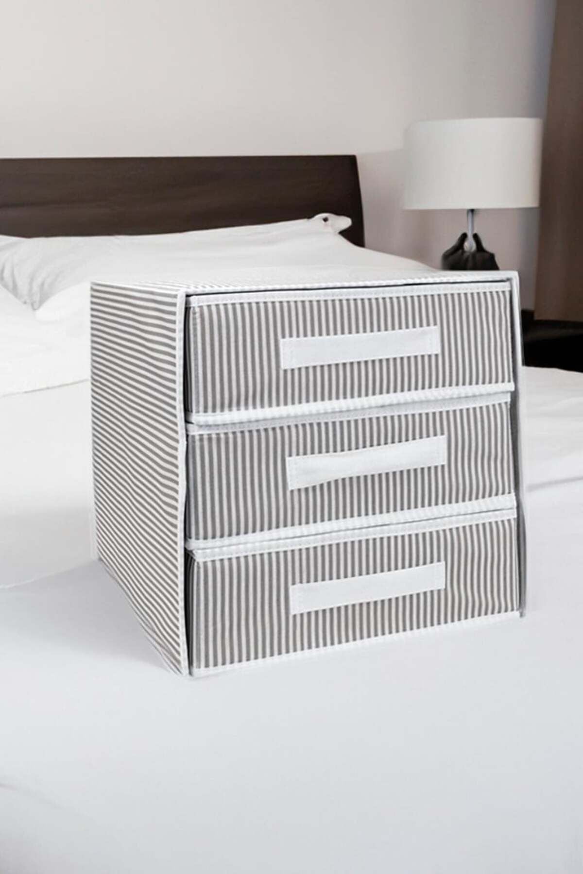 3 Bölmeli Kumaş Çekmece Organizer – 32 x 32 x 32 cm