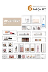 Ayarlanabilir Çekmece İçi Düzenleyici Set 6 Parça Takı Düzenleyici Ve Makyaj Organizeri
