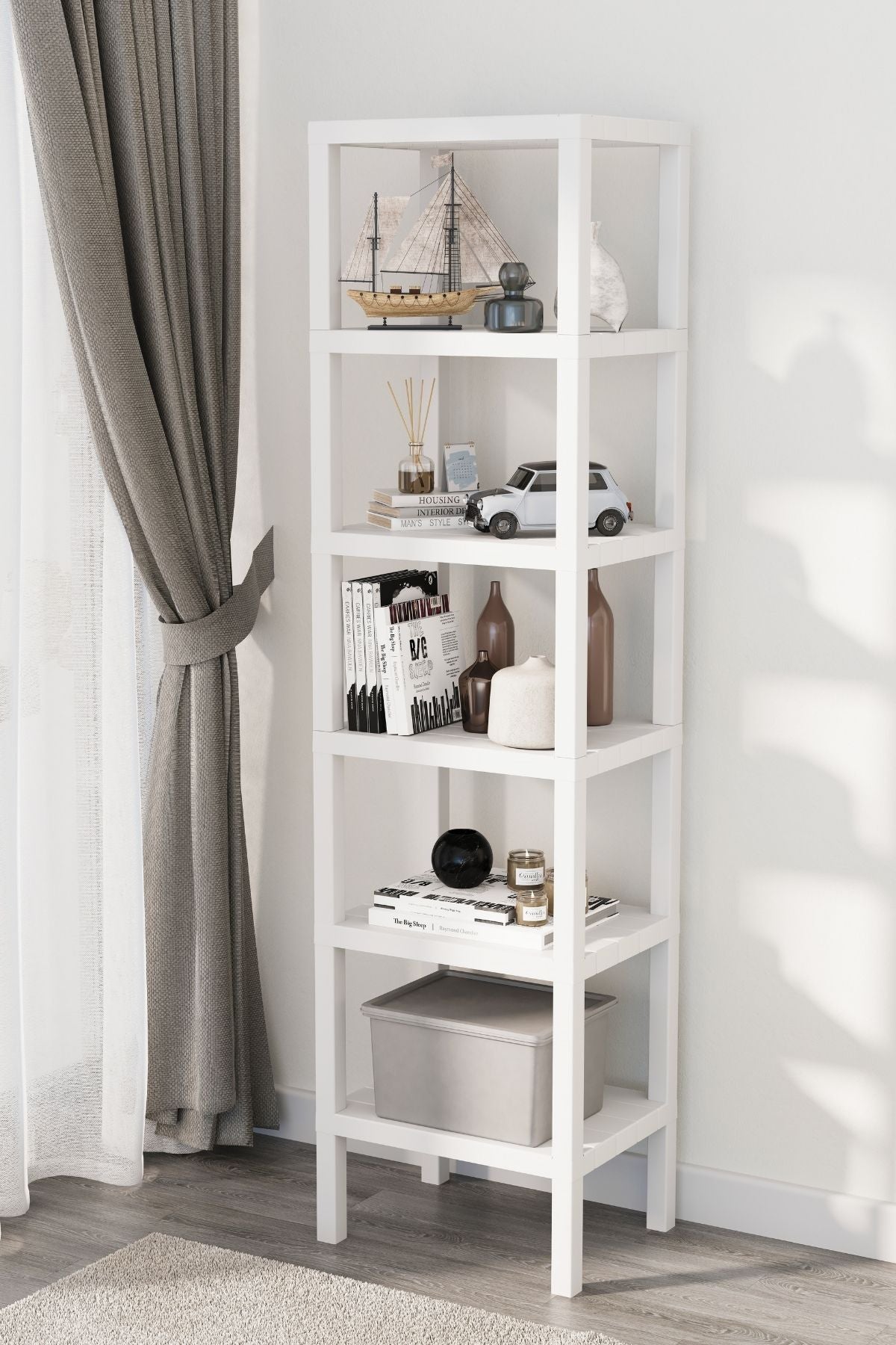 Omaş 6 Katlı Dikey Raf Düzenleyici Plastik Raf Ünitesi Beyaz, Kitaplık, Banyo, Mutfak Rafı, Beyaz