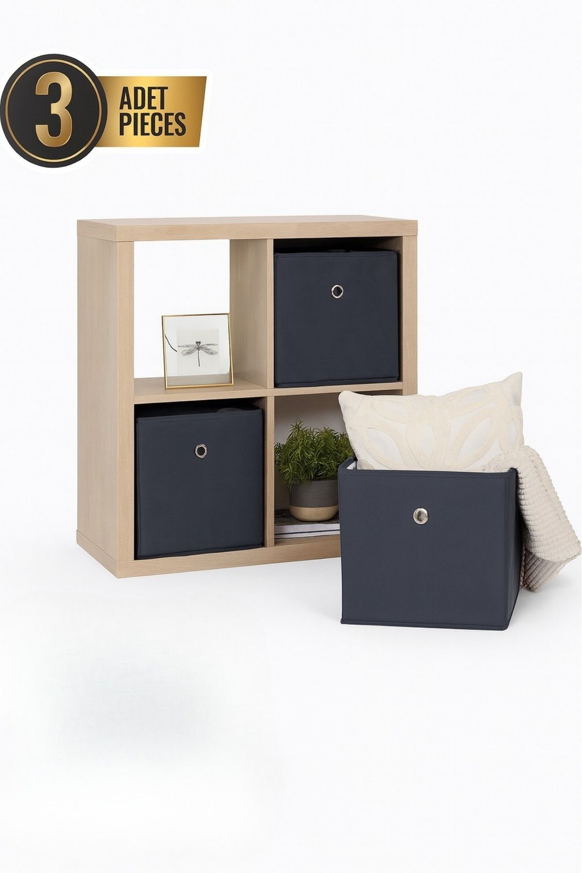 Raf Organizer 3'lü Set, Organizer Düzenleyici Kutu, Antrasit