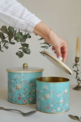 Flora Desenli Metal Saklama Kabı Seti - 2'li Set (1,7 LT - 3,5 LT)