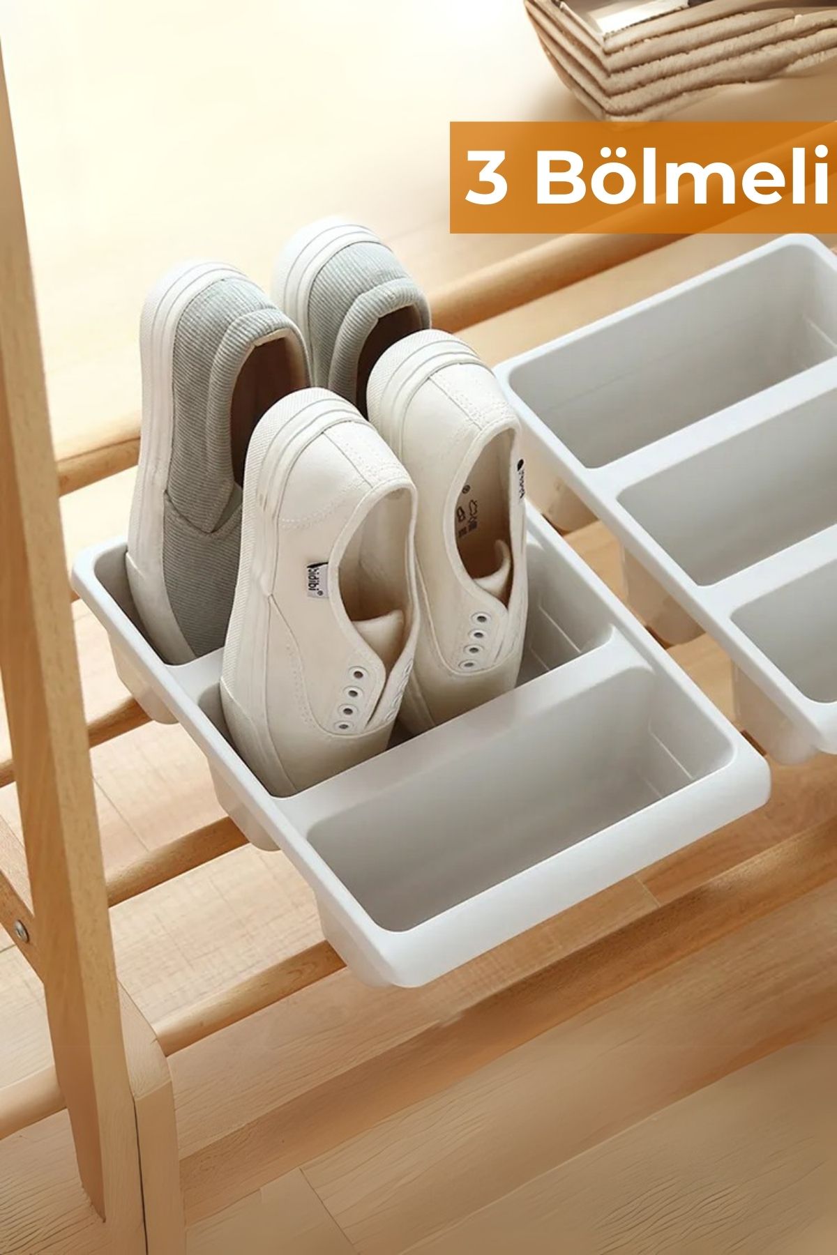 3 Bölmeli Ayakkabı Düzenleyici, Beyaz