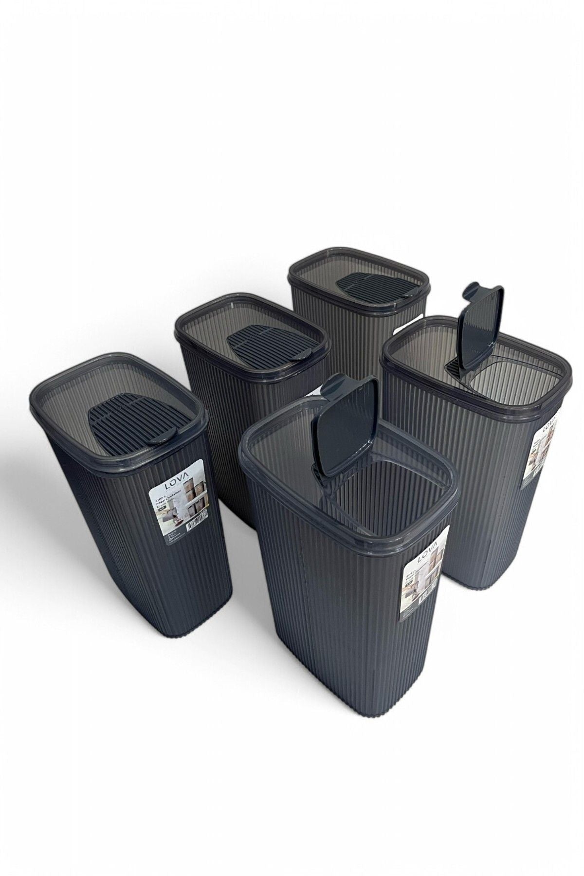 Erzak Saklama Kabı 4 lt, Antrasit, 5'li Set