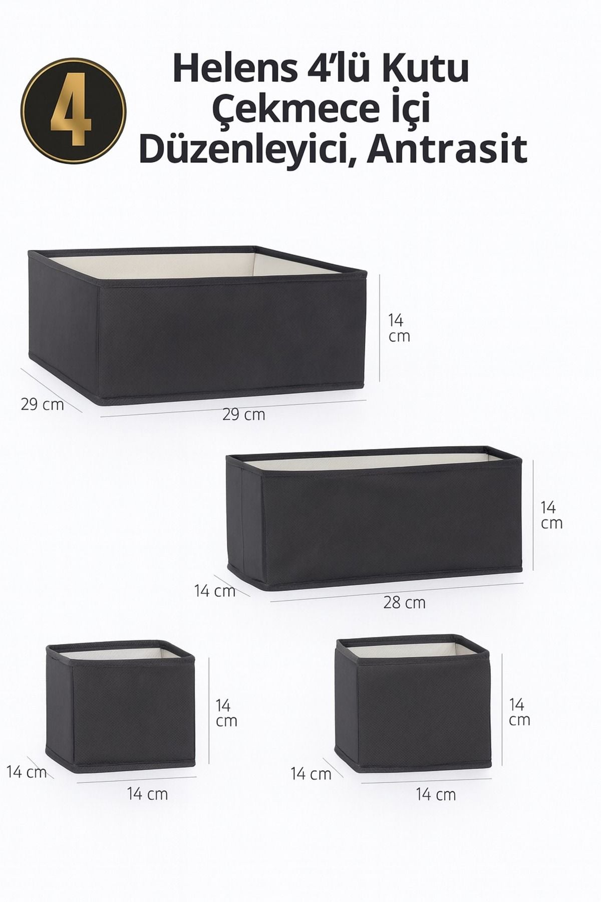 4 Parça Çekmece İçi Düzenleyici Organizer, Antrasit