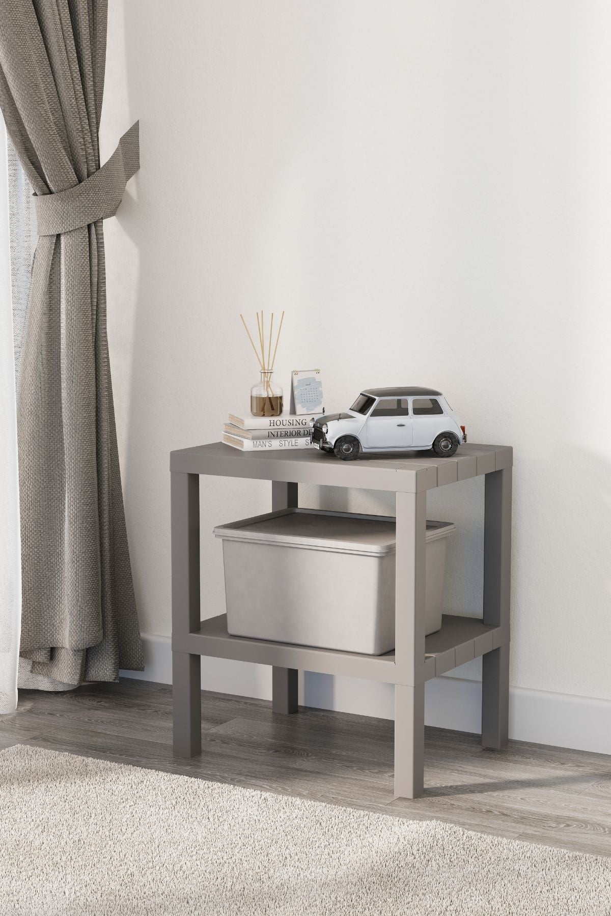 Omaş 2 Katlı Dikey Raf, Plastik Sehpa, Çiçeklik, Saksılık, Banyo Mutfak Rafı, Gri