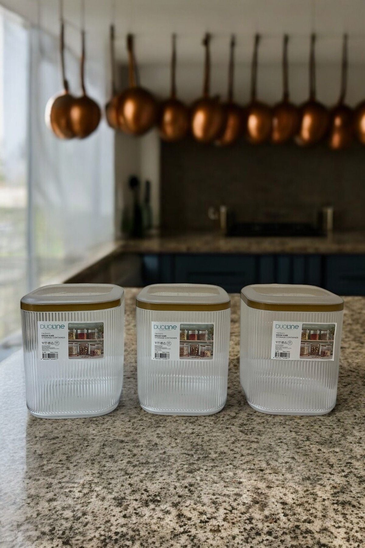 3'lü Kulplu Kapaklı Saklama Kabı Seti, Şeffaf Gold, 2.5 Lt