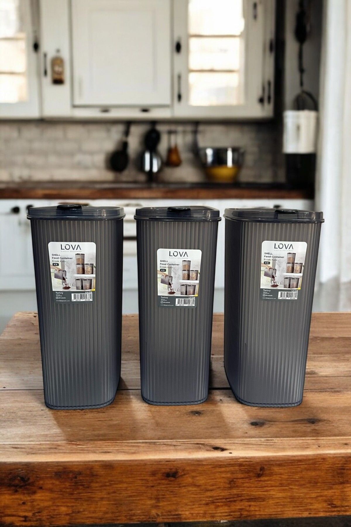 Erzak Saklama Kabı, Antrasit Renk, 4 lt, 3'lü Set