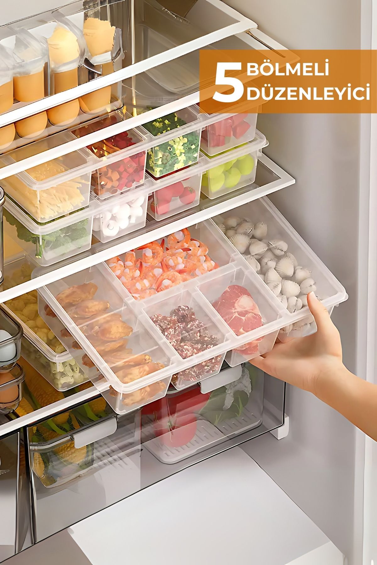 5 Bölmeli Buzdolabı Düzenleyici, Difriz Organizeri, Derin Dondurucu Düzenleyici