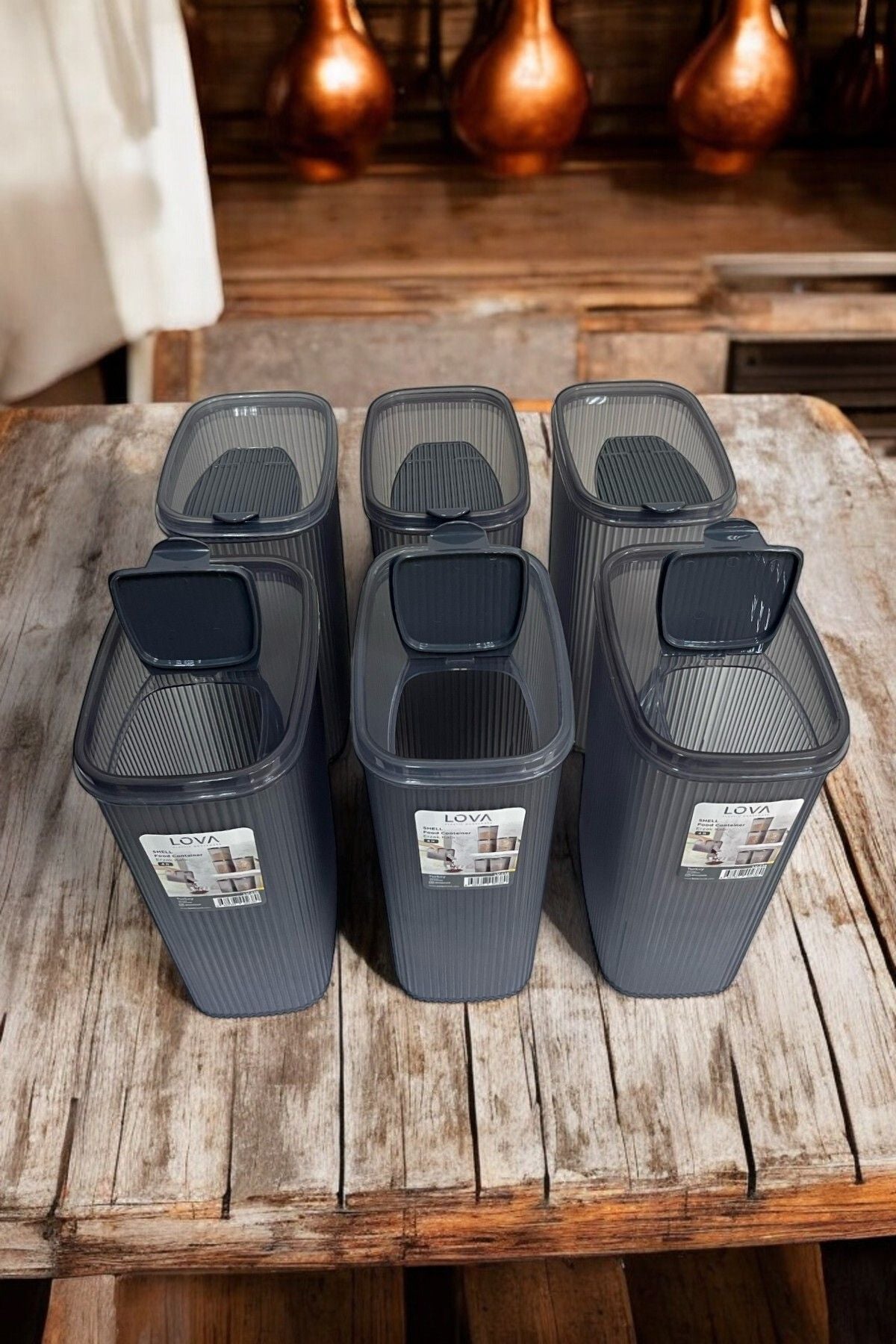 Erzak Saklama Kabı 4 lt, Antrasit, 6'lı Set