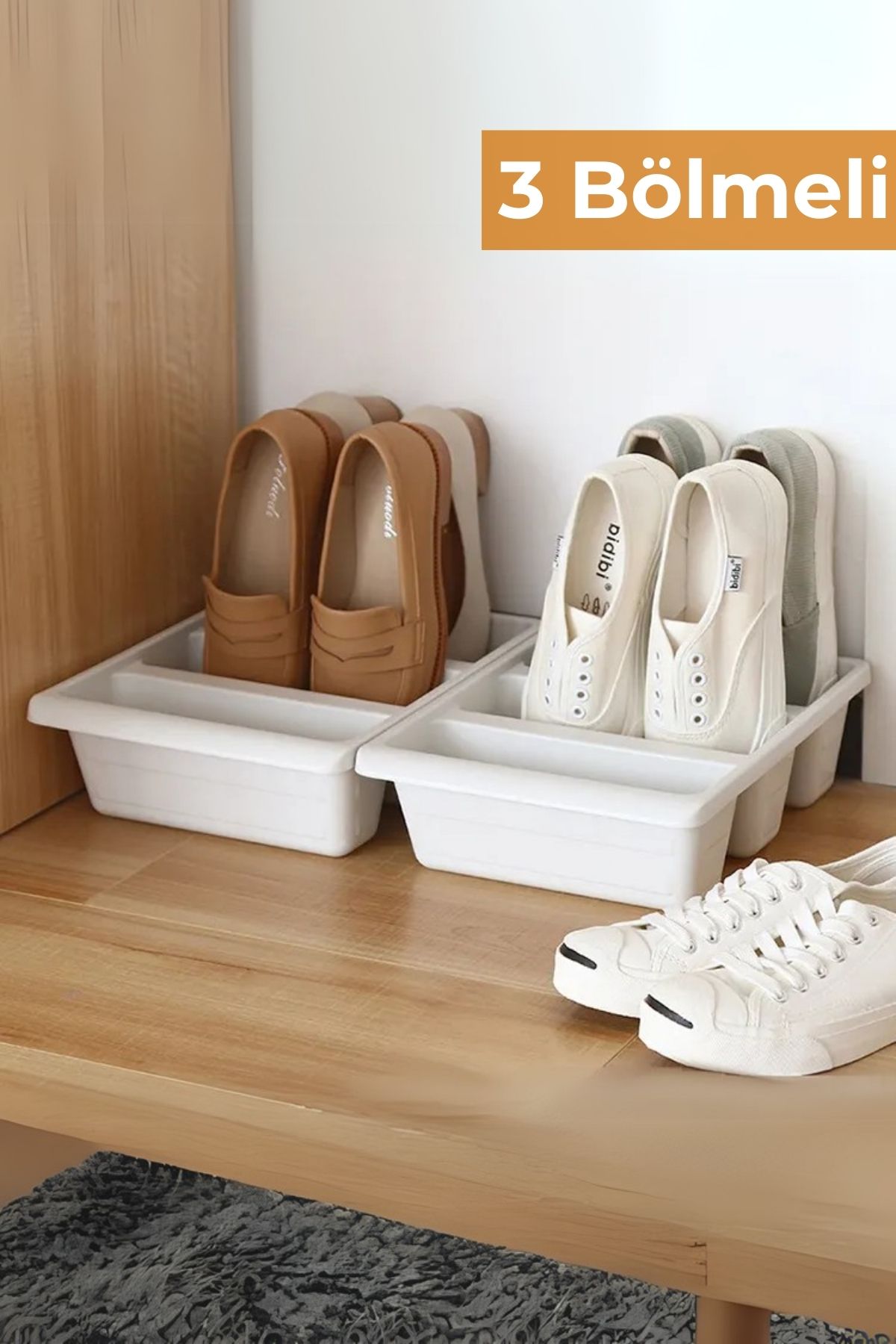 3 Bölmeli Ayakkabı Düzenleyici, Beyaz
