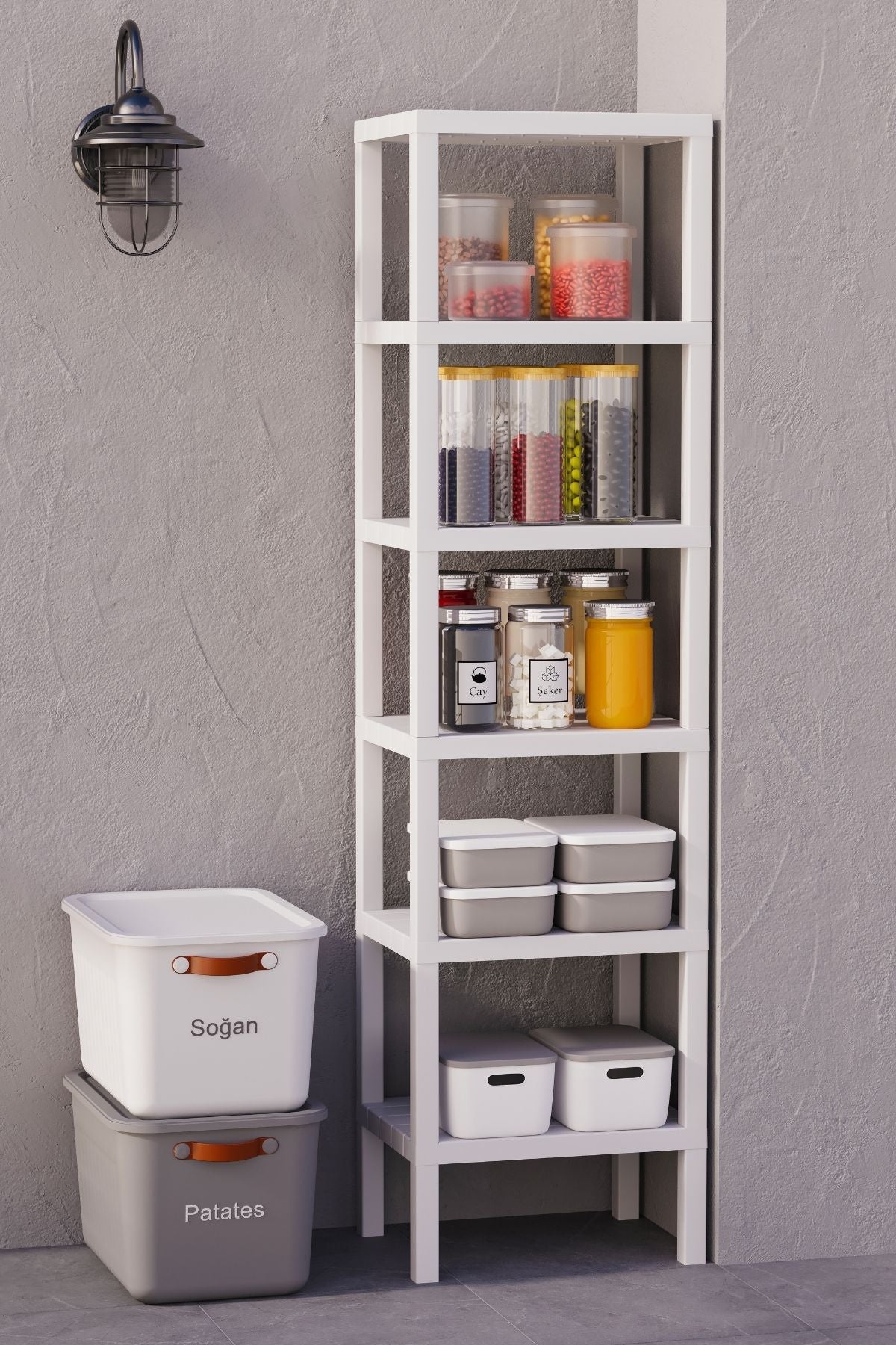 Omaş 6 Katlı Dikey Raf Düzenleyici Plastik Raf Ünitesi Beyaz, Kitaplık, Banyo, Mutfak Rafı, Beyaz