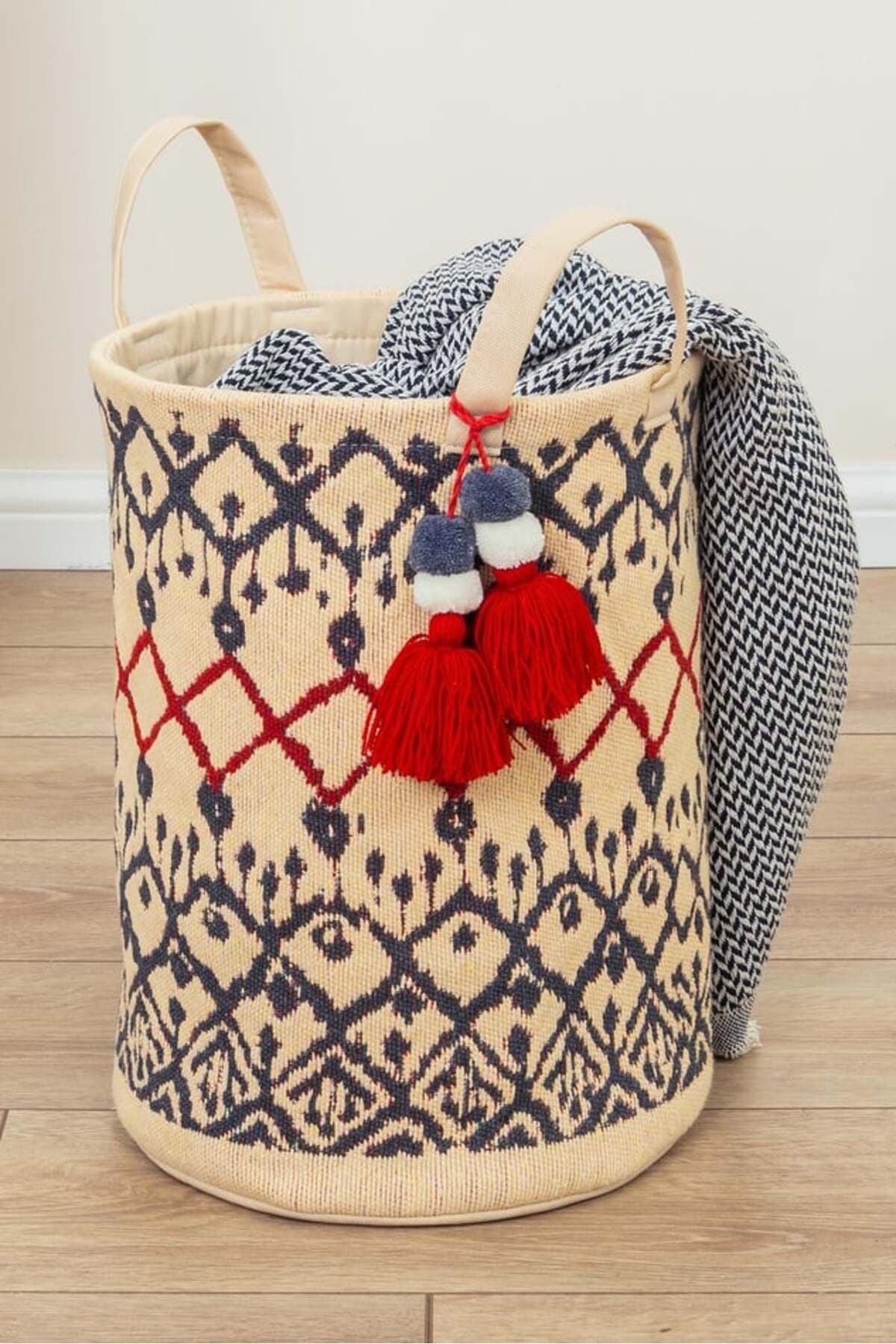 Kilim Yuvarlak Sepet, Saklama Kutusu, 37 x 30 cm