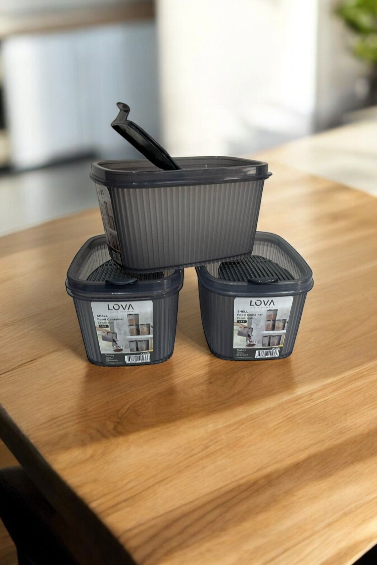 Shell Erzak Kabı 1300 ml, Antrasit, 3'lü Set