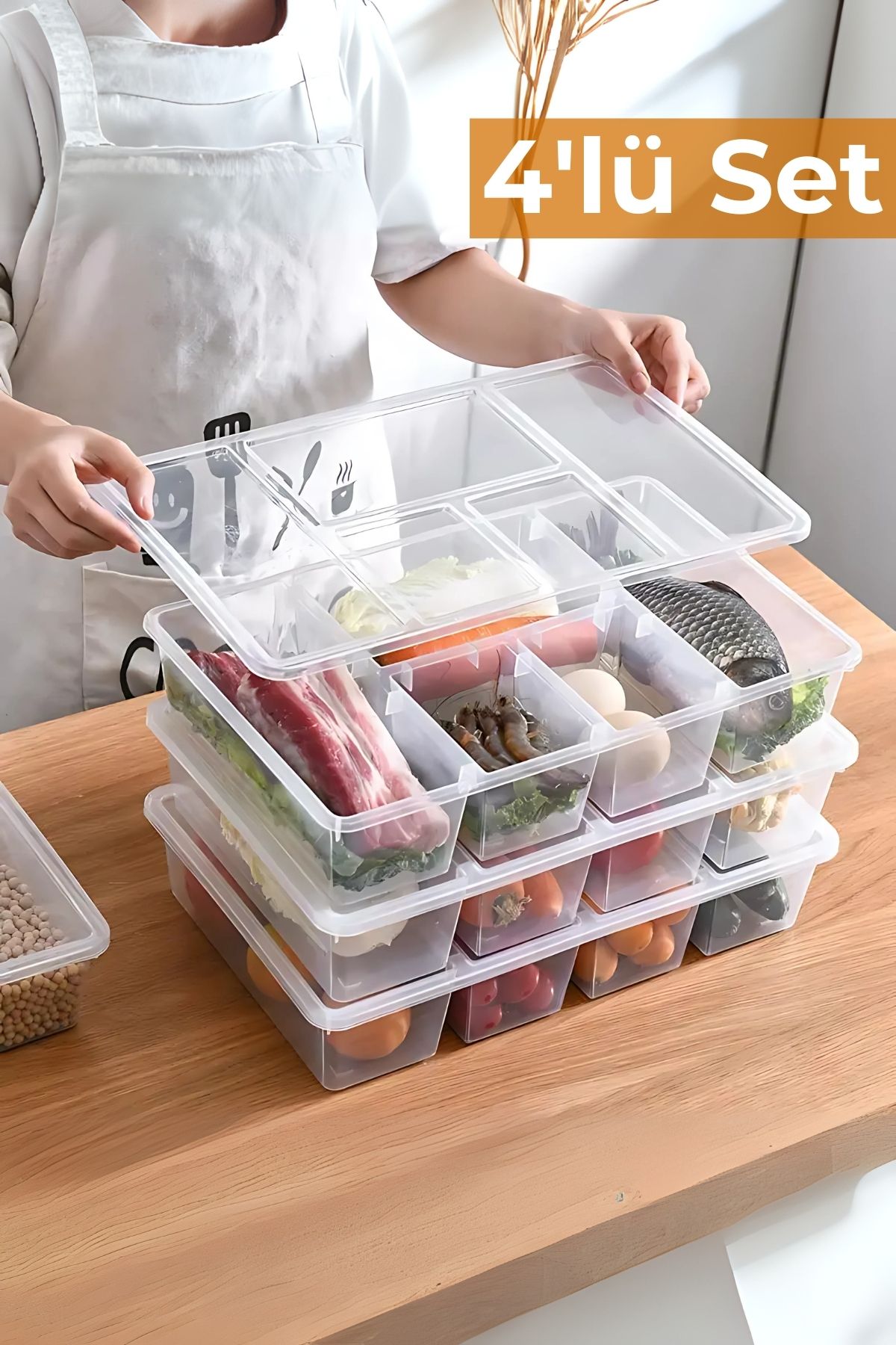 5 Bölmeli Buzdolabı Düzenleyici, Difriz Organizeri, Derin Dondurucu Düzenleyici, 4'lü Set