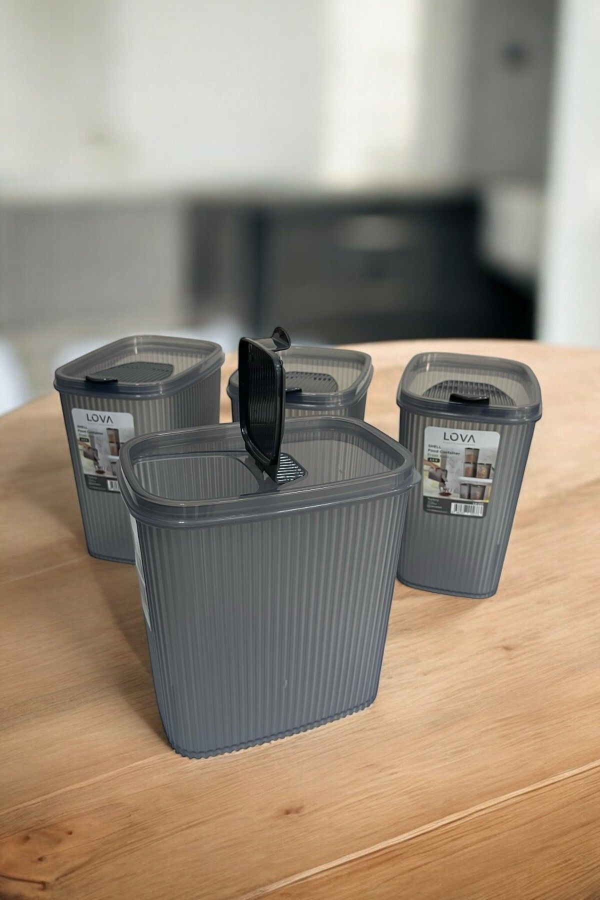 Erzak Saklama Kabı 2.5 lt, Antrasit, 4'lü Set