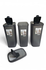 Erzak Saklama Kabı, Antrasit Renk, 4 lt, 3'lü Set