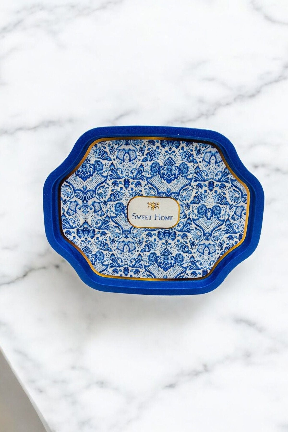 Lisbon Desenli Sekizgen Metal Tepsi, 27,8 x 33,2 cm