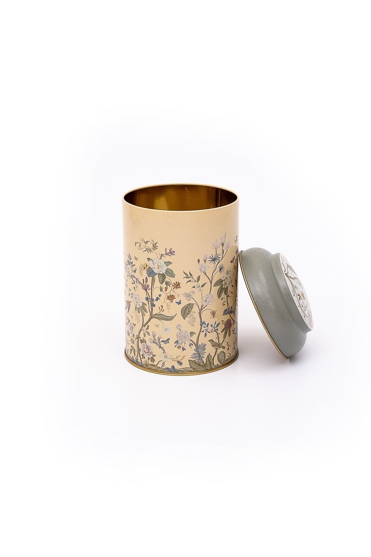 Flora Yellow Desenli Yuvarlak Metal Saklama Kabı, 10,5 x 15 cm, 1,1 lt