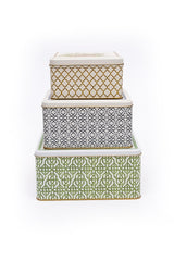 Jungle Desenli 3'lü Kare Metal Saklama Kabı Seti (2,2 Lt + 3,7 Lt + 5,8 Lt)