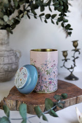 Flora Pink Desenli Yuvarlak Metal Saklama Kabı, 10,5 x 15 cm, 1,1 lt