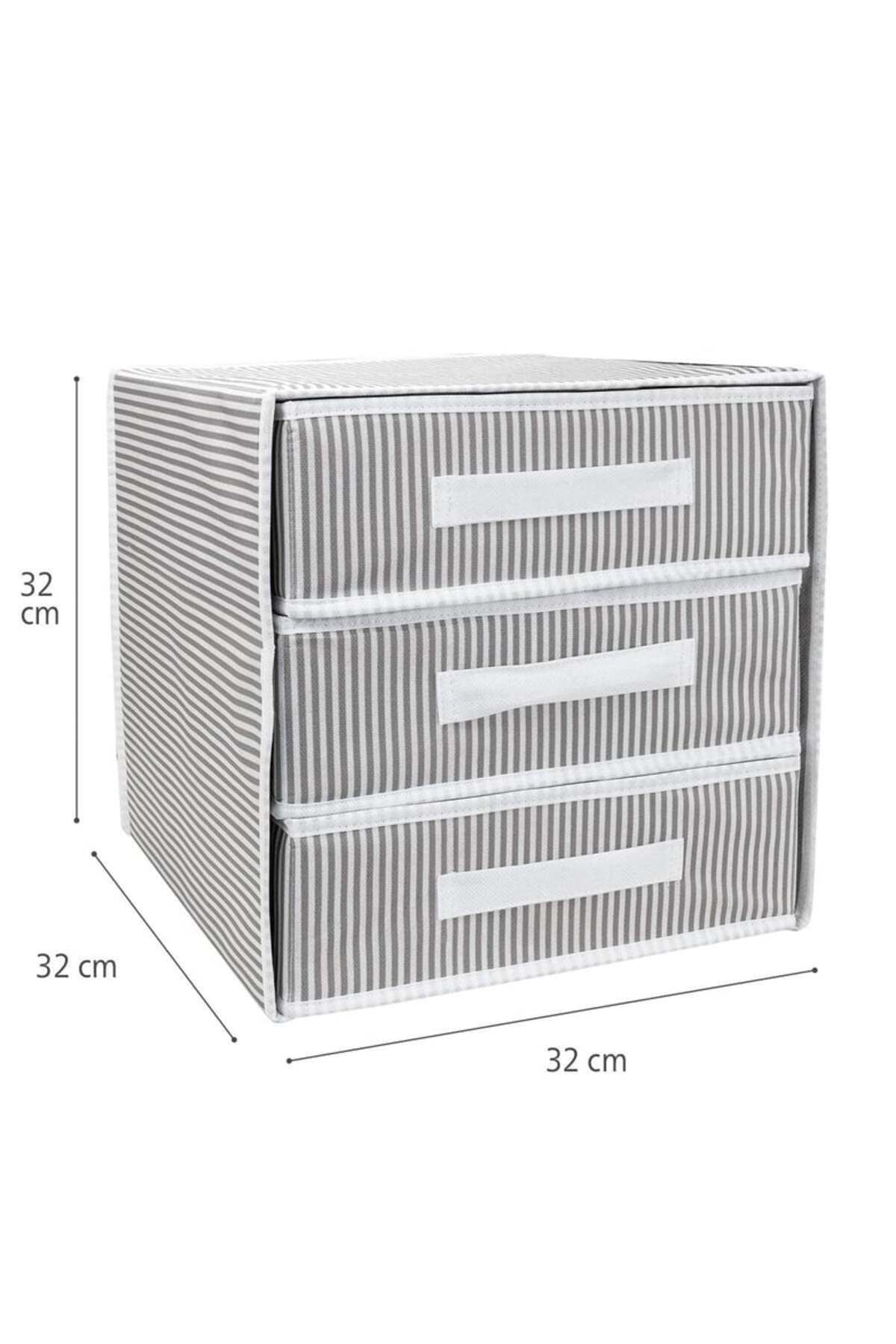 3 Bölmeli Kumaş Çekmece Organizer – 32 x 32 x 32 cm
