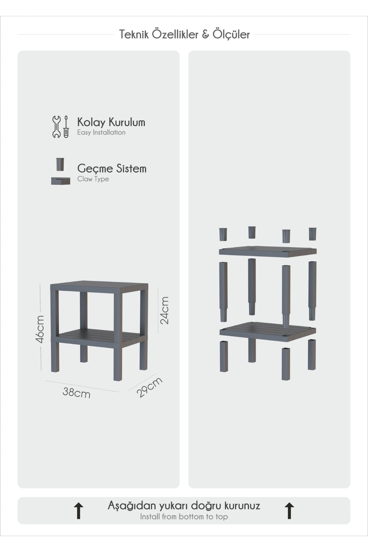 Omaş 2 Katlı Dikey Raf, Plastik Sehpa, Çiçeklik, Saksılık, Banyo Mutfak Rafı, Yeşil