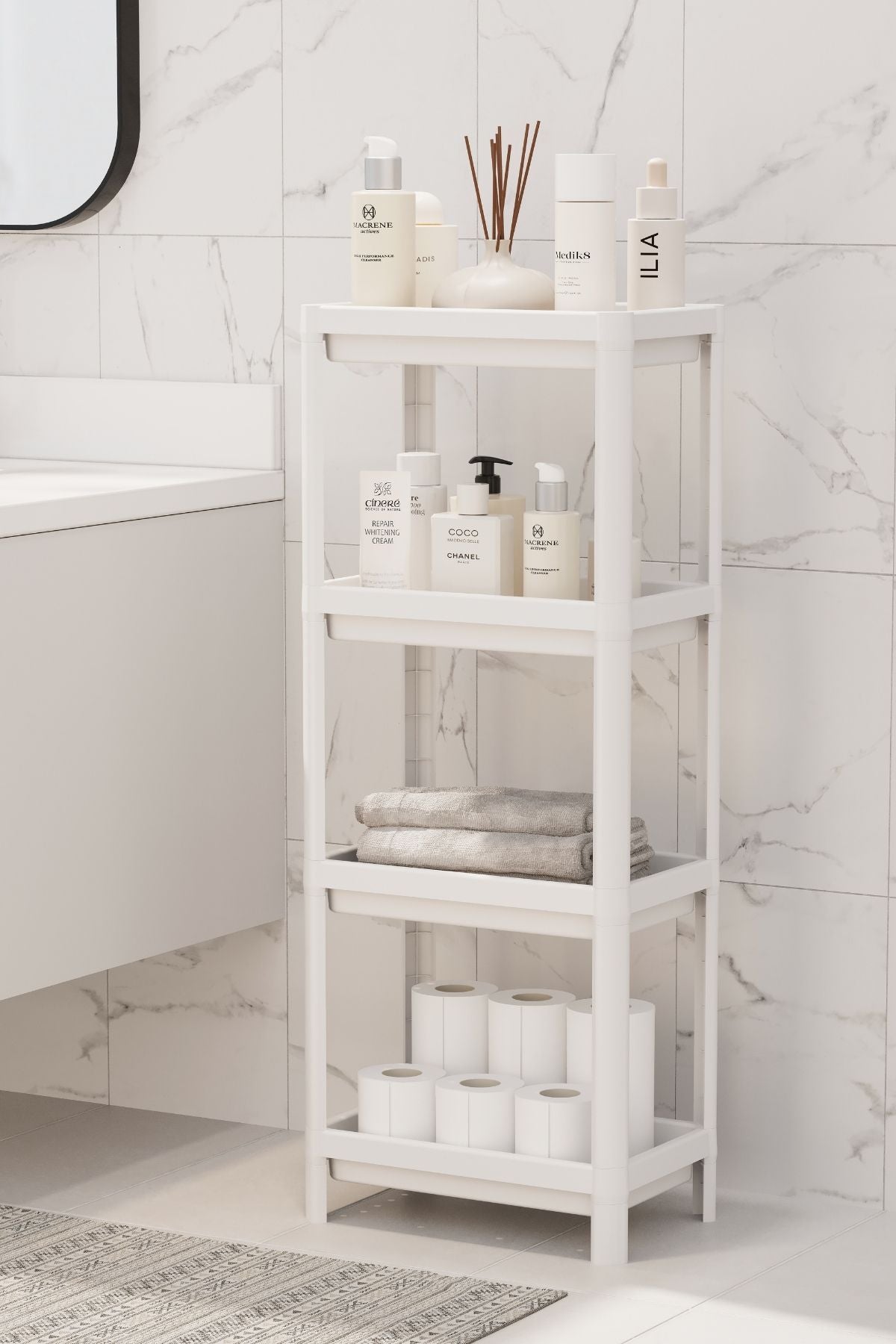 4 Katlı Mutfak & Banyo Raf Ünitesi, Beyaz